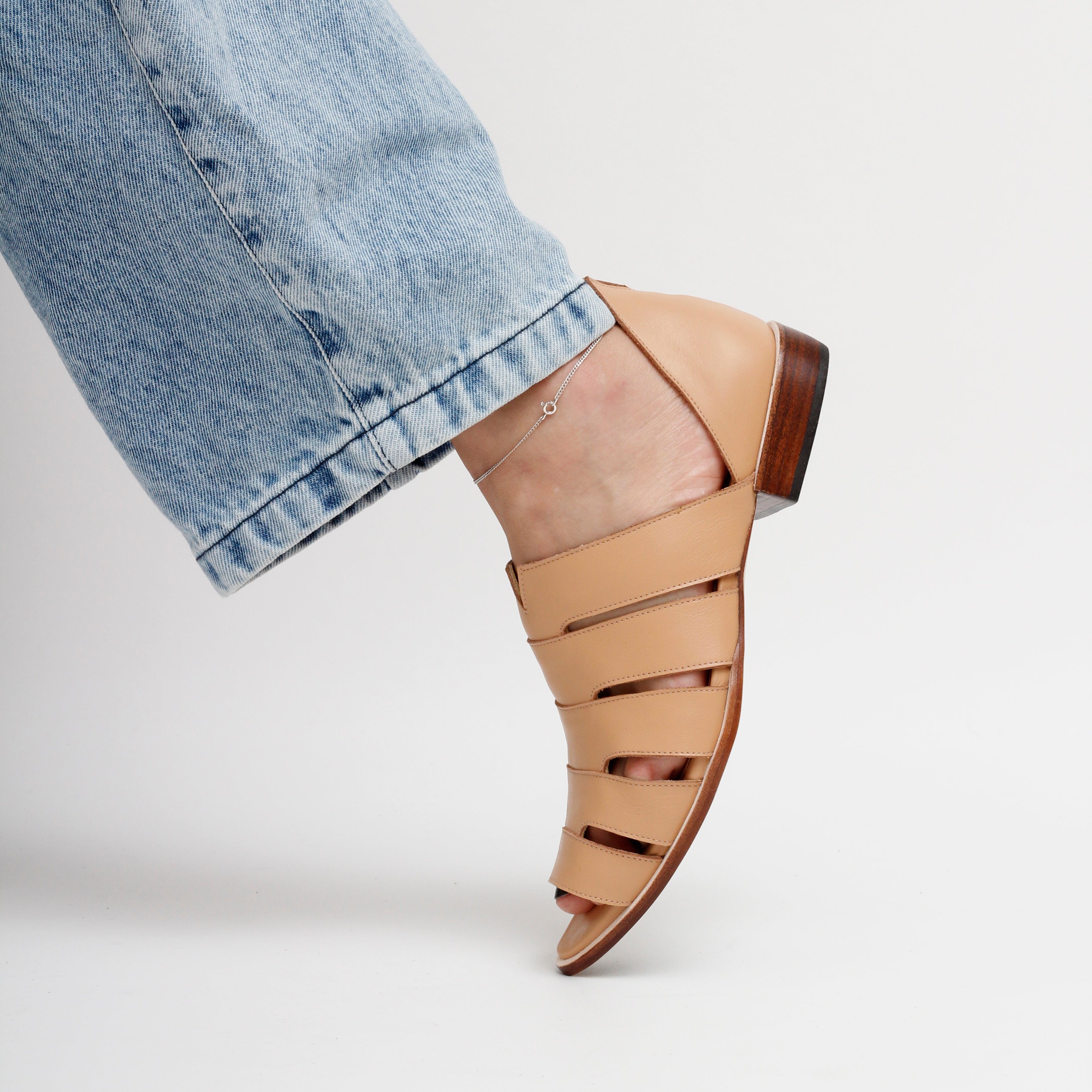 Gisele Light Tan Peep-Toe Sandals