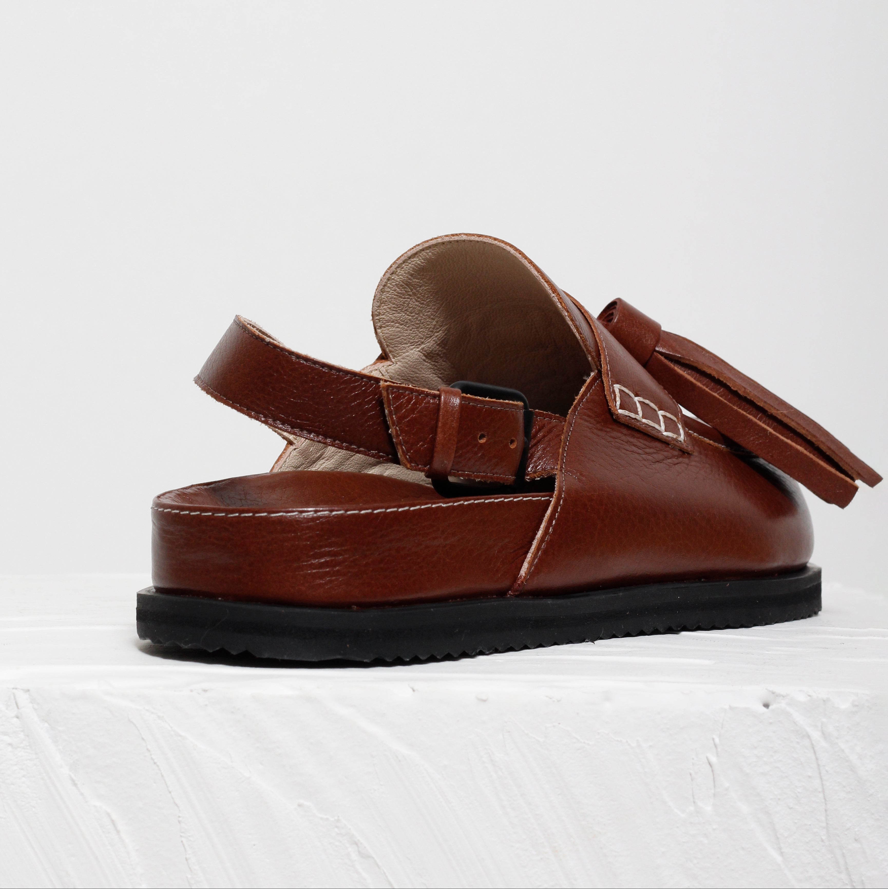 Zoe Slingback Brown Tassel Clogs