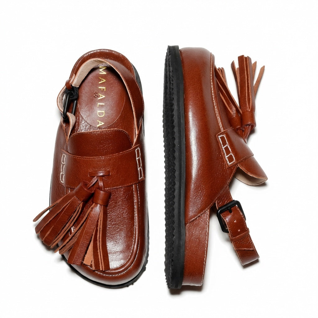 Zoe Slingback Brown Tassel Clogs